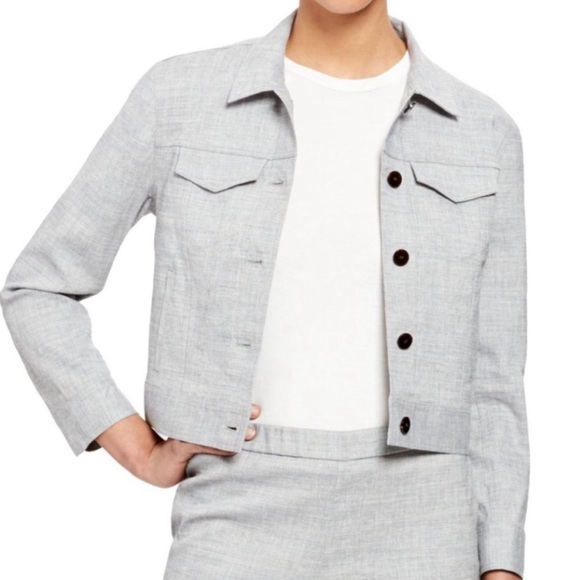 THEORY Melange Linen Eco Denim Sharkskin Gray Blazer Button Down Jacket Top